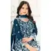 Women Pure Heavy Chinnon Silk Heavy Embroidery Work Palazzo Suit Teal Blue Plus Size