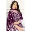 Women Heavy Embroidery Work Wine Palazzo Suit Pure Heavy Chinnon Silk Plus Size