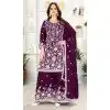 Women Heavy Embroidery Work Wine Palazzo Suit Pure Heavy Chinnon Silk Plus Size