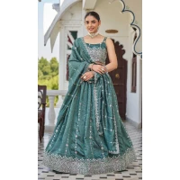 Women Party Lehenga Choli Embroidery Silk Sea Green - 12233206566