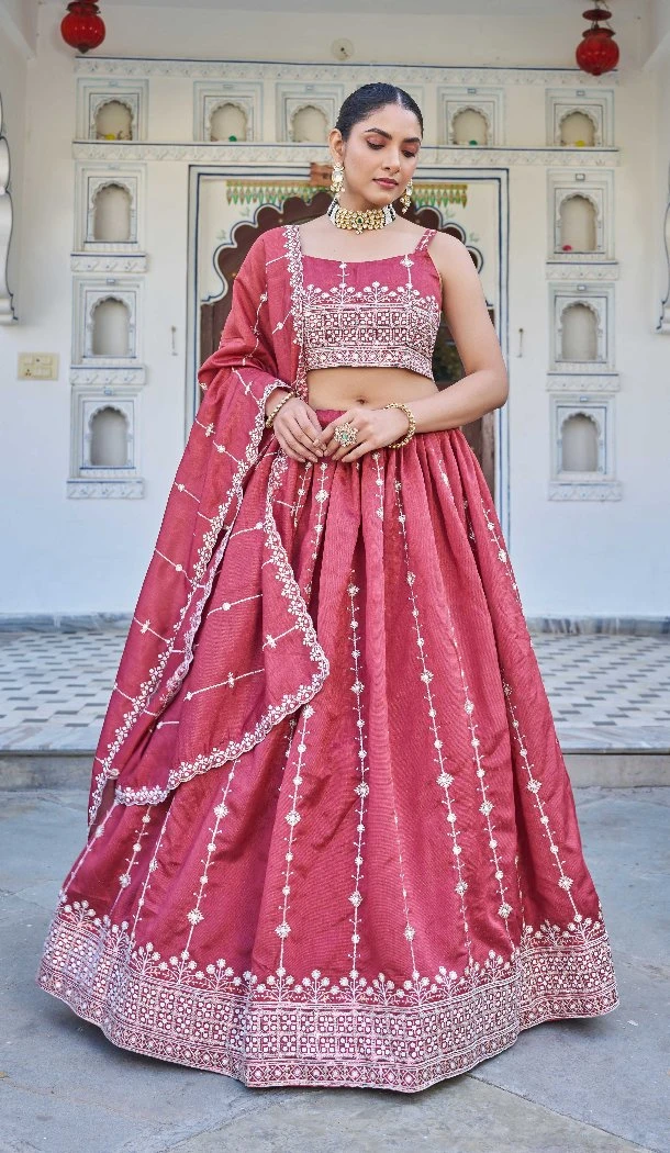 Women Pink Party Lehenga Choli Silk Embroidery - 12233206567 Women Pink Party Lehenga Choli Silk Embroidery - 12233206567