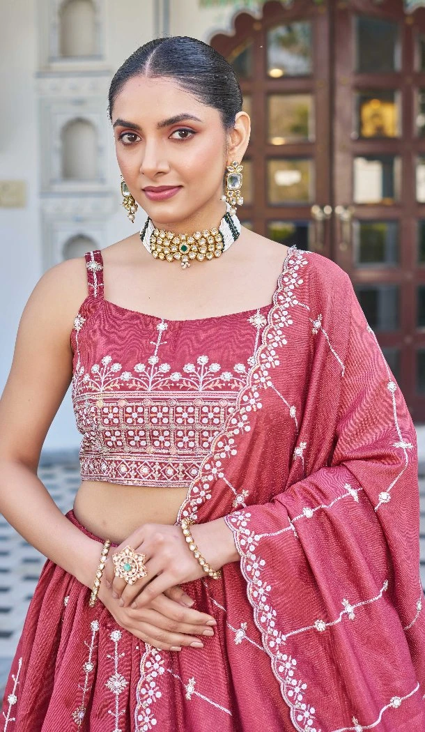 Women Pink Party Lehenga Choli Silk Embroidery - 12233206567 Women Pink Party Lehenga Choli Silk Embroidery - 12233206567