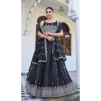 Women Silk Embroidery Black Party Lehenga Choli - 12233206568