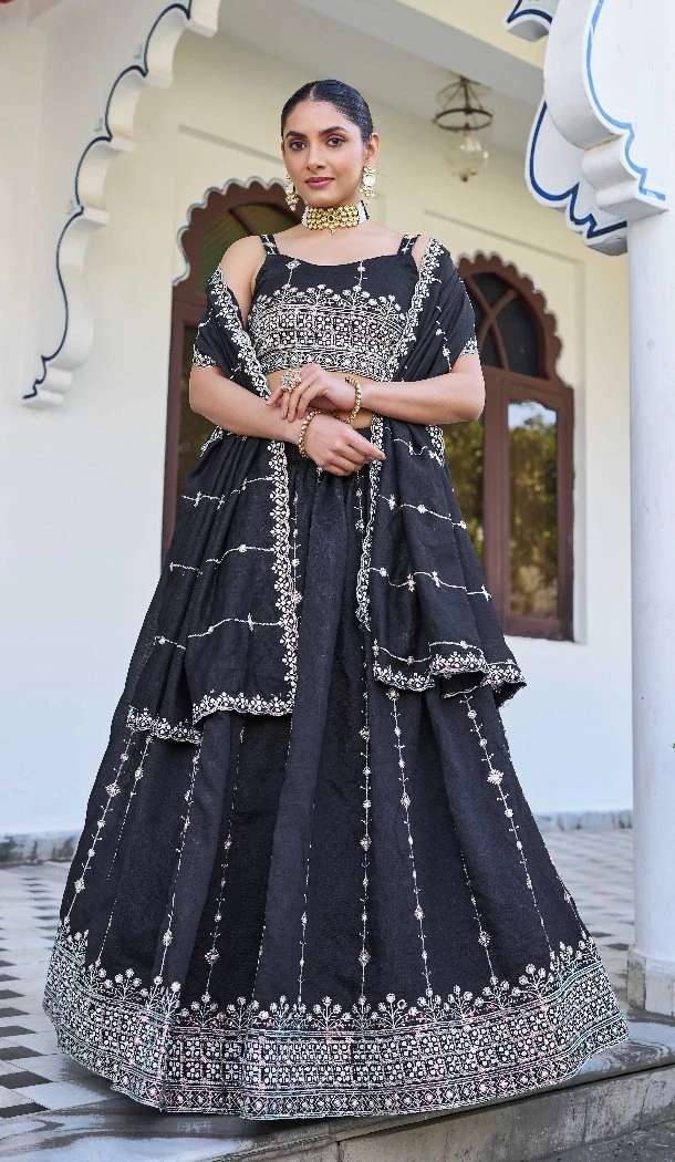 Women Silk Embroidery Black Party Lehenga Choli - 12233206568 Women Silk Embroidery Black Party Lehenga Choli - 12233206568