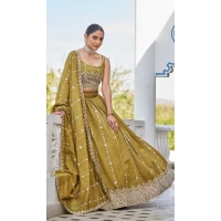 Women Silk Embroidery Party Lehenga Choli Mustard - 12233206569