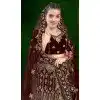 Women Stone Work Wedding Lehenga Embroidery Dark Brown Plus Size