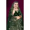 Women Embroidery Green Wedding Lehenga Velvet Plus Size