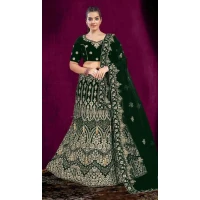 Women Embroidery Green Wedding Lehenga Velvet - 12242206636