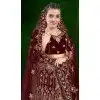 Women Maroon Stone Work Embroidery Velvet Plus Size