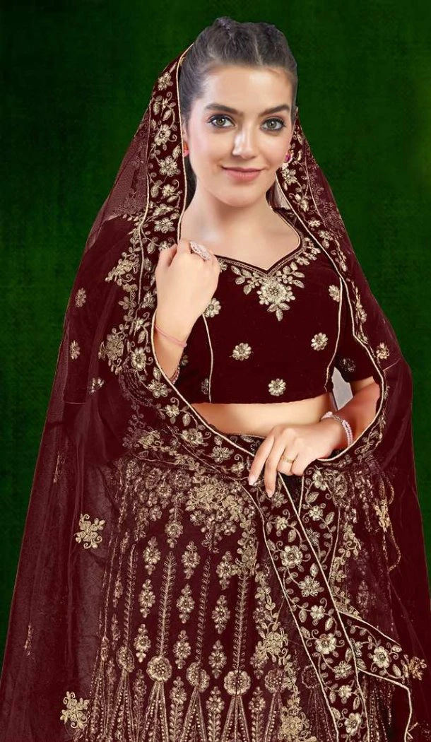Women Maroon Stone Work Embroidery Velvet - 12242206637 Women Maroon Stone Work Embroidery Velvet - 12242206637