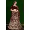 Women Maroon Stone Work Embroidery Velvet Plus Size