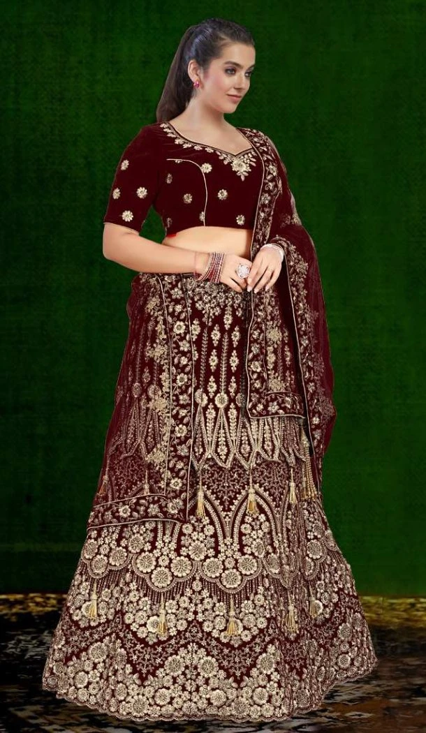 Women Maroon Stone Work Embroidery Velvet - 12242206637 Women Maroon Stone Work Embroidery Velvet - 12242206637