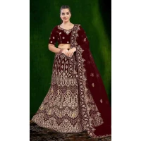 Women Maroon Stone Work Embroidery Velvet - 12242206637