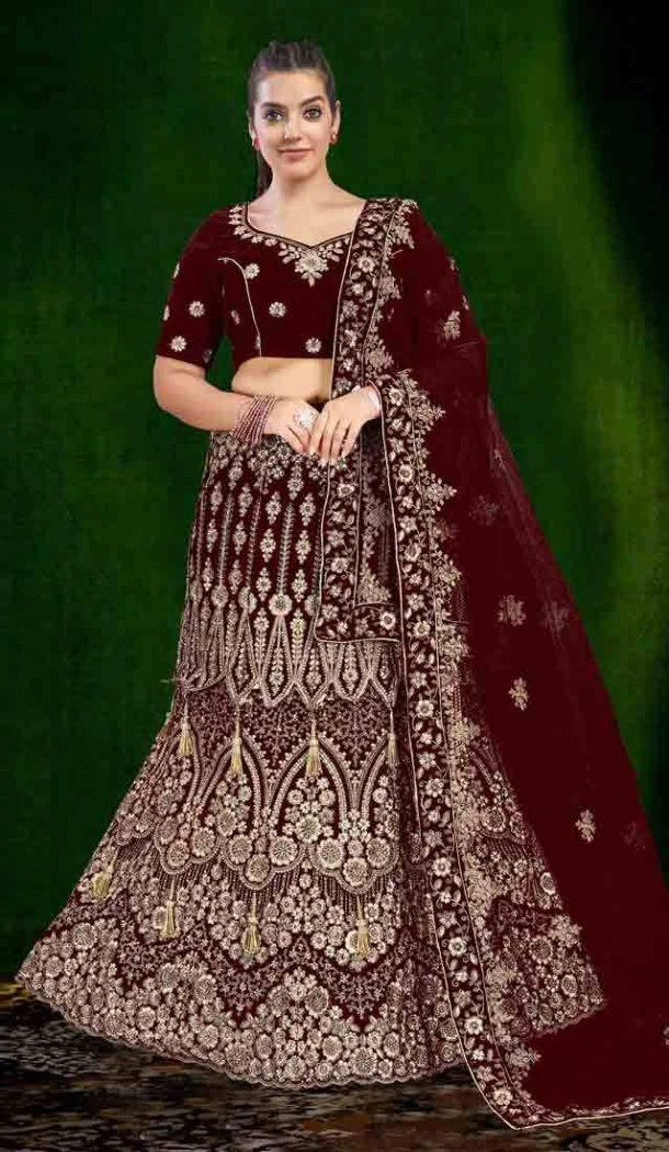 Women Maroon Stone Work Embroidery Velvet - 12242206637 Women Maroon Stone Work Embroidery Velvet - 12242206637