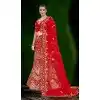 Women Velvet Stone Work Embroidery Red Plus Size