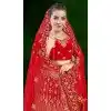 Women Velvet Stone Work Embroidery Red Plus Size