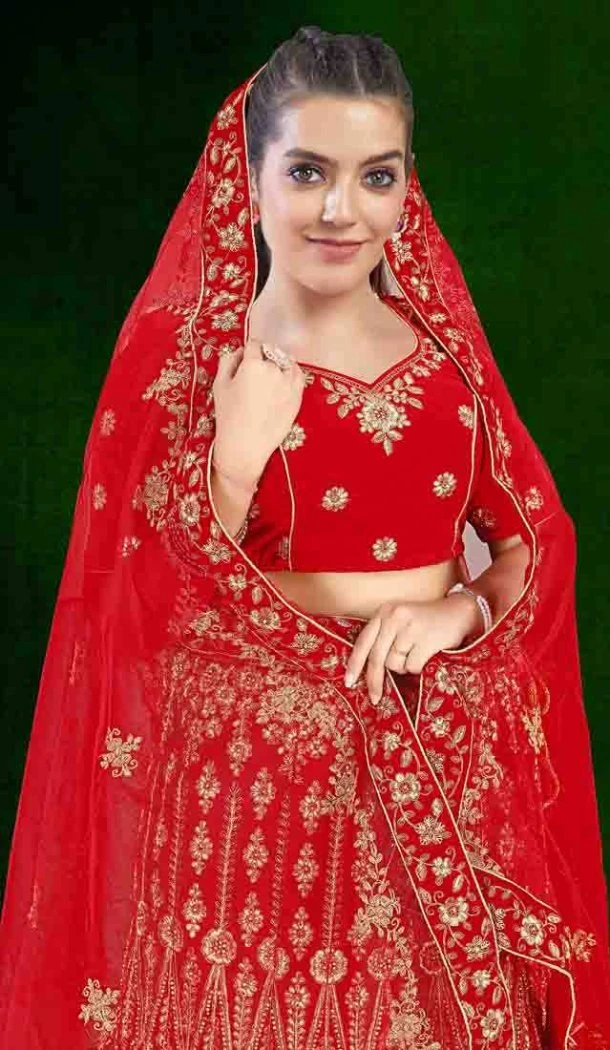 Women Velvet Stone Work Embroidery Red - 12242206638 Women Velvet Stone Work Embroidery Red - 12242206638