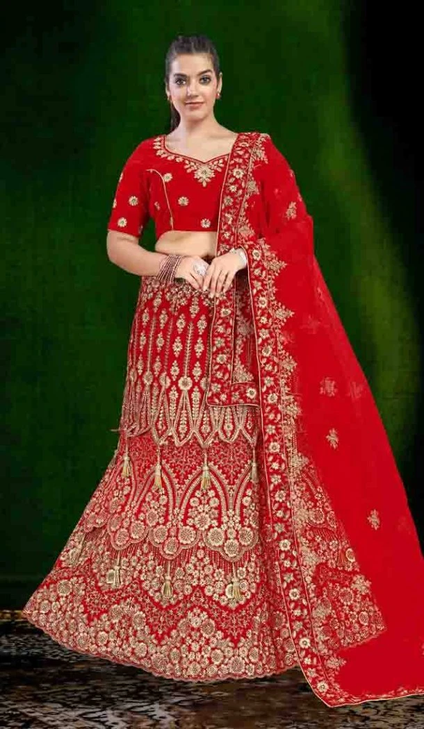 Women Velvet Stone Work Embroidery Red - 12242206638 Women Velvet Stone Work Embroidery Red - 12242206638