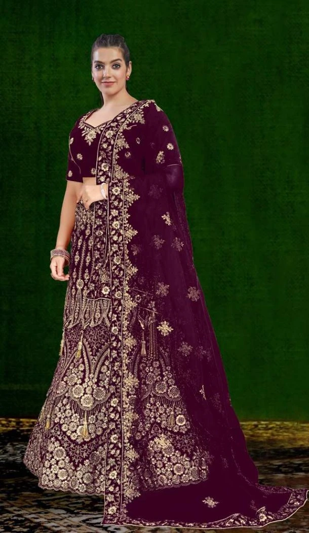Women Stone Work Purple Wedding Lehenga Embroidery - 12242206639 Women Stone Work Purple Wedding Lehenga Embroidery - 12242206639