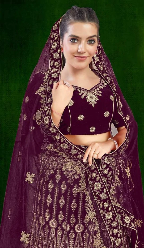 Women Stone Work Purple Wedding Lehenga Embroidery - 12242206639 Women Stone Work Purple Wedding Lehenga Embroidery - 12242206639
