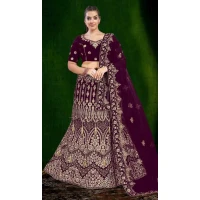 Women Stone Work Purple Wedding Lehenga Embroidery - 12242206639