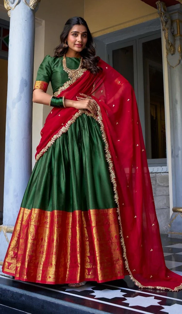 Women Party Lehenga Choli Narayana Pattu Green Embroidery - 12256206709 Women Party Lehenga Choli Narayana Pattu Green Embroidery - 12256206709