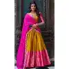 Women Mustard Narayana Pattu Embroidery Party Lehenga Choli Plus Size