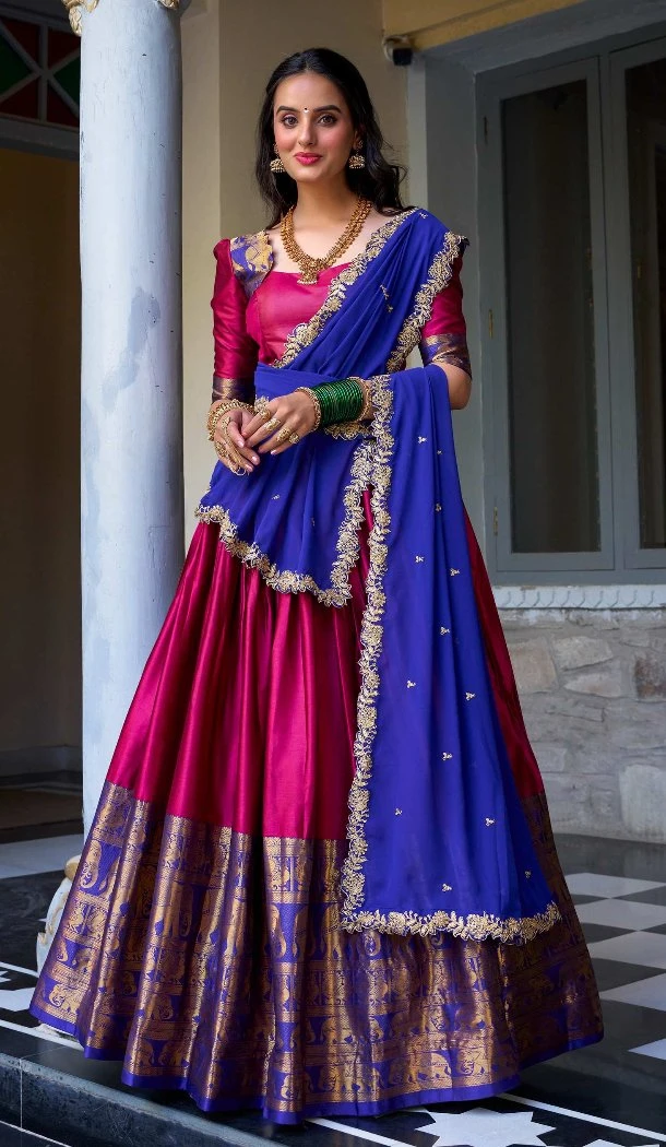 Women Rani Pink Narayana Pattu Embroidery Party Lehenga Choli - 12256206711 Women Rani Pink Narayana Pattu Embroidery Party Lehenga Choli - 12256206711