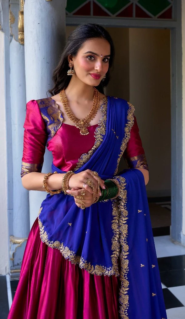 Women Rani Pink Narayana Pattu Embroidery Party Lehenga Choli - 12256206711 Women Rani Pink Narayana Pattu Embroidery Party Lehenga Choli - 12256206711