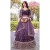 Women Gold Crush Silk Embroidery Work Party Lehenga Choli Wine Plus Size