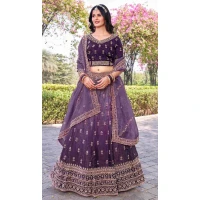 Women Gold Crush Silk Embroidery Work Party Lehenga Choli Wine - 12267206761