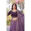 Women Gold Crush Silk Embroidery Work Party Lehenga Choli Wine Plus Size