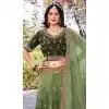 Women Embroidery Work Mehendi Green Gold Crush Silk Party Lehenga Choli Plus Size