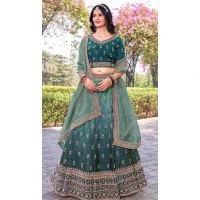 Women Embroidery Work Party Lehenga Choli Teal Blue Gold Crush Silk - 12267206763