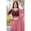 Women Party Lehenga Choli Embroidery Work Gold Crush Silk WIne Plus Size