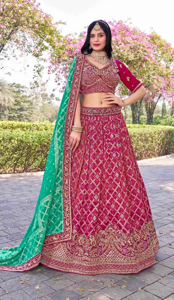 Women Zarkan Rani Pink Banarasi Silk Party Lehenga Choli - 12268206767