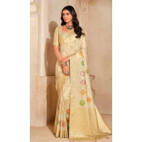 Women Silk Zari Saree Cream - 12286206891