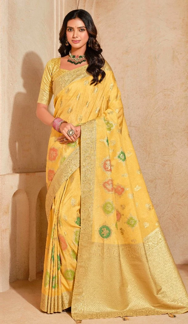 Women Silk Saree Zari Light Yellow - 12286206892