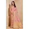 Women Pink Zari Saree Silk Plus Size