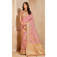 Women Pink Zari Saree Silk - 12286206893