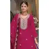 Women Party Wear Salwar Suit Prettified with Embroidery work Chinon Pink Plus Size