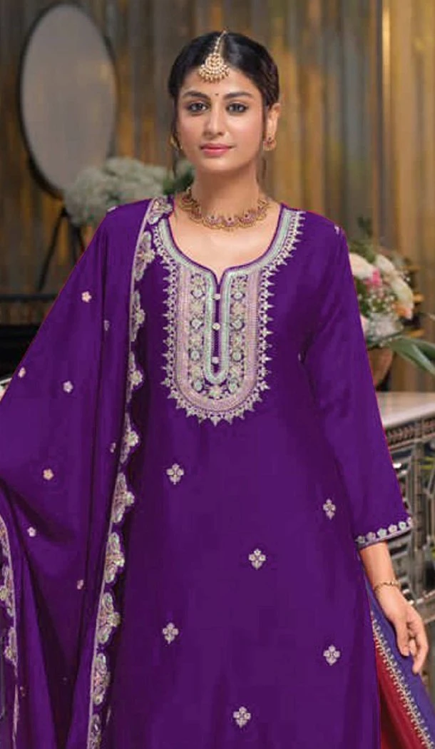 Women Chinon Prettified with Embroidery work Purple Party Wear Salwar Suit - 12297206960