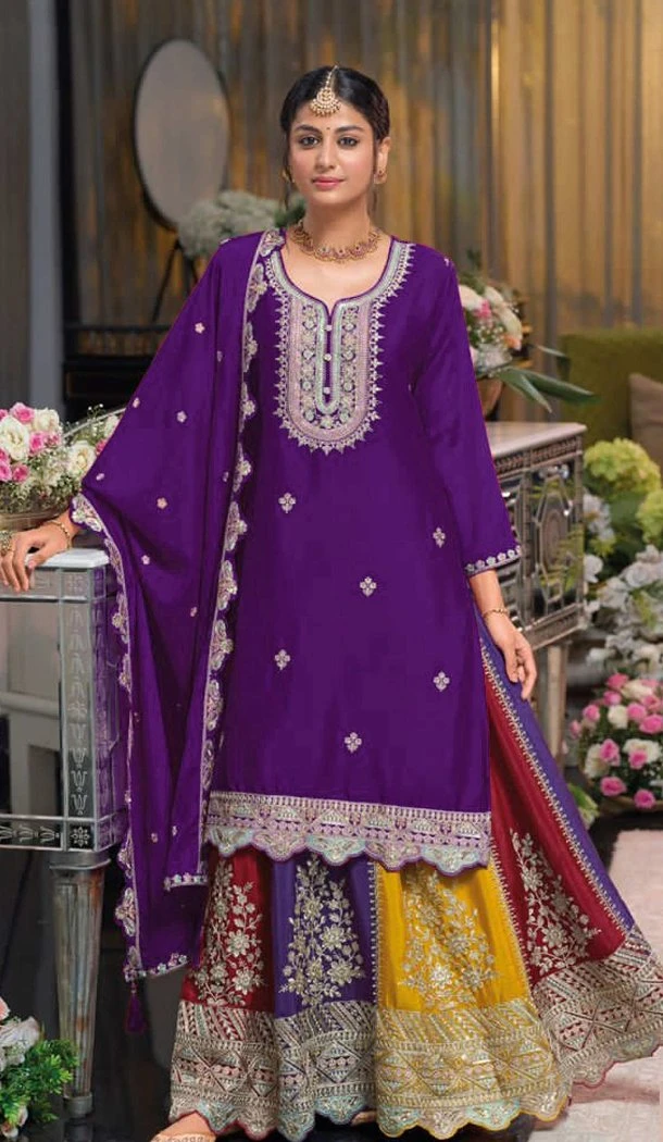 Women Chinon Prettified with Embroidery work Purple Party Wear Salwar Suit - 12297206960
