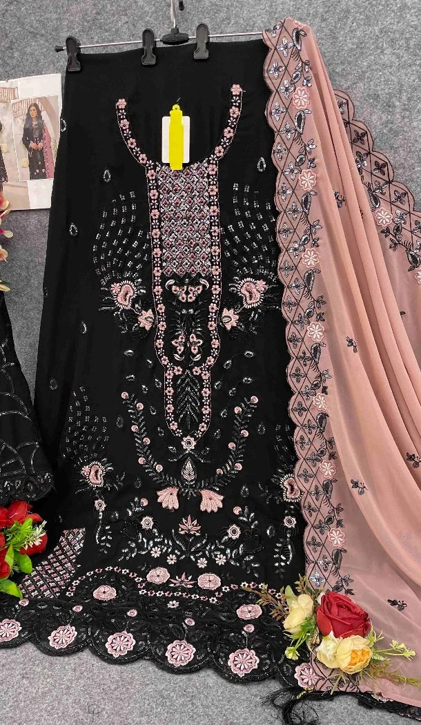 Women Black Party Wear Salwar Suit Faux Georgette Embroidery Work - 12366207296