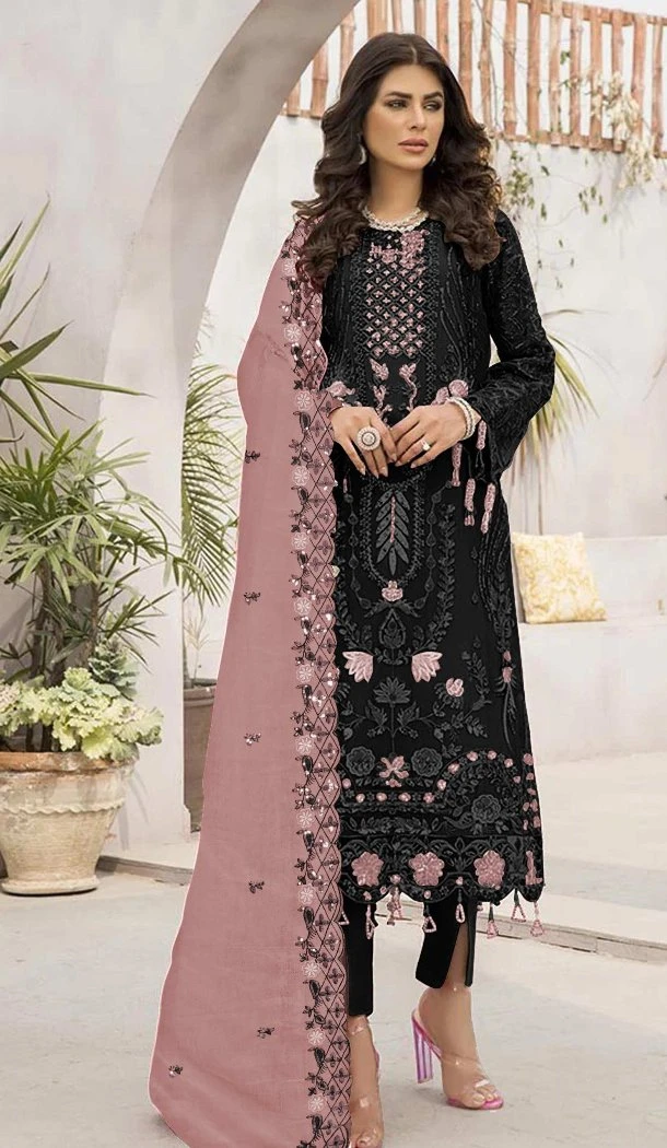 Women Black Party Wear Salwar Suit Faux Georgette Embroidery Work - 12366207296