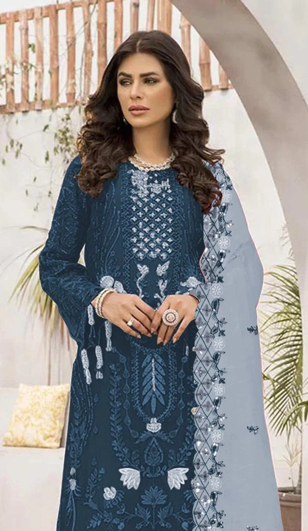 Women Blue Party Wear Salwar Suit Faux Georgette Embroidery Work - 12366207298