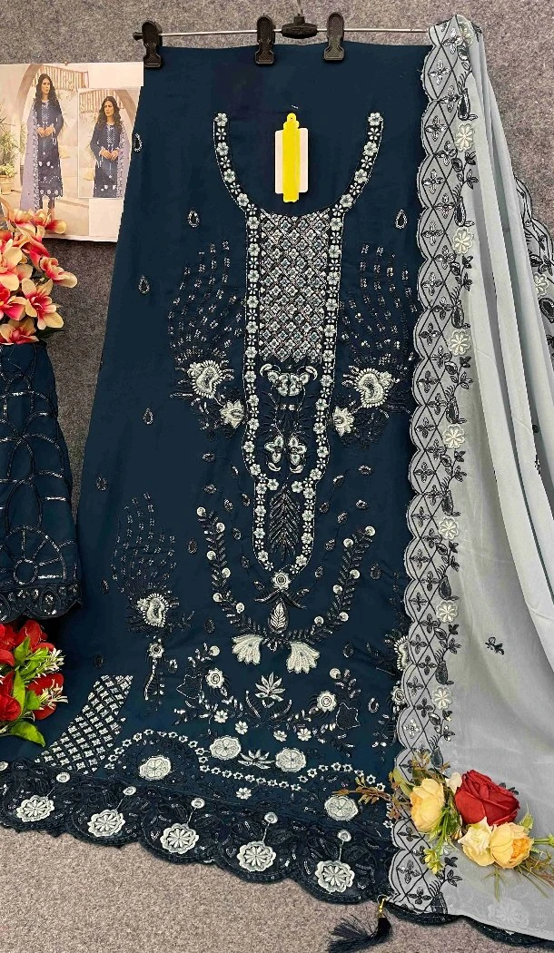 Women Blue Party Wear Salwar Suit Faux Georgette Embroidery Work - 12366207298