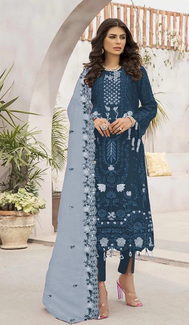 Women Blue Party Wear Salwar Suit Faux Georgette Embroidery Work - 12366207298