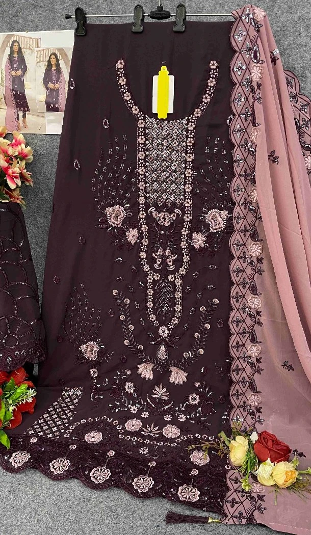 Women Embroidery Work Faux Georgette Purple Party Wear Salwar Suit - 12366207300