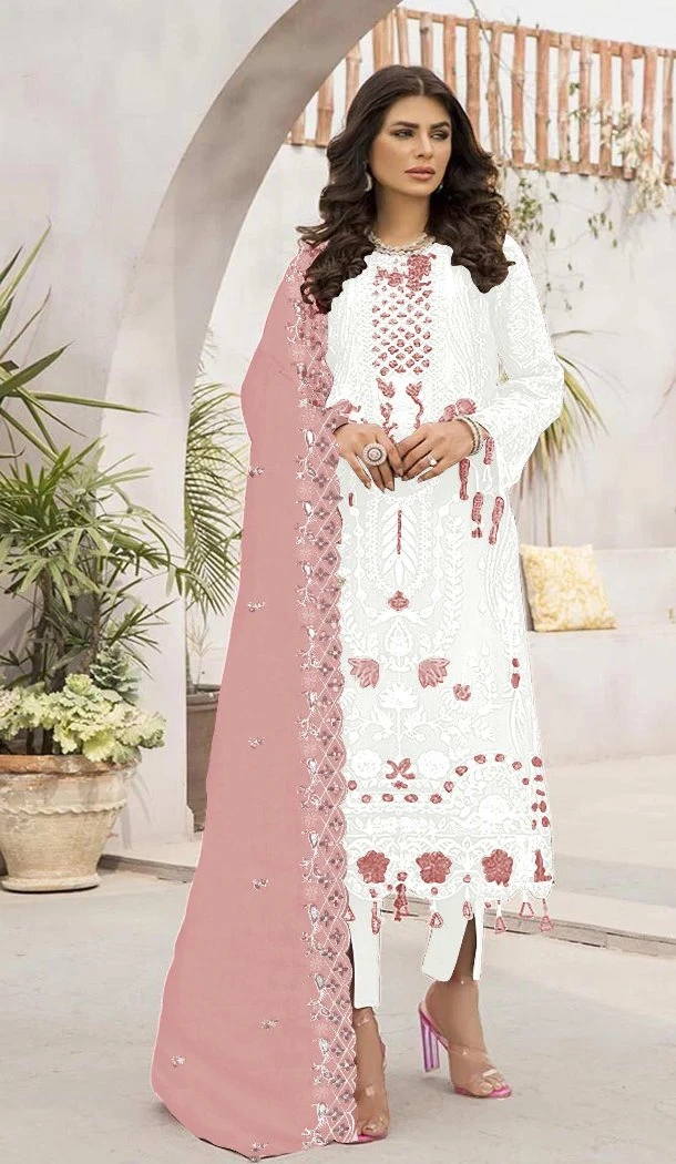 Women White Party Wear Salwar Suit Embroidery Work Faux Georgette - 12366207301 Women White Party Wear Salwar Suit Embroidery Work Faux Georgette - 12366207301